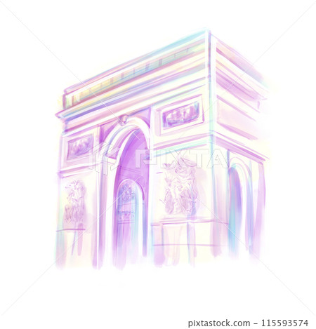 Arch of Triumph, Paris, France. Art with brushes and watercolors. Arc de Triomphe . Isolated on white backgrond. Hand drawn Arch of Triumph, Paris, France. Art with brushes and watercolors. Arc de Triomphe . Isolated on white backgrond. Hand drawn 115593574