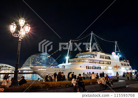 Harborland night view: Luxury cruise ship moored at the pier 115593708