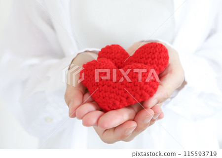 Hand holding a red heart Support image 115593719