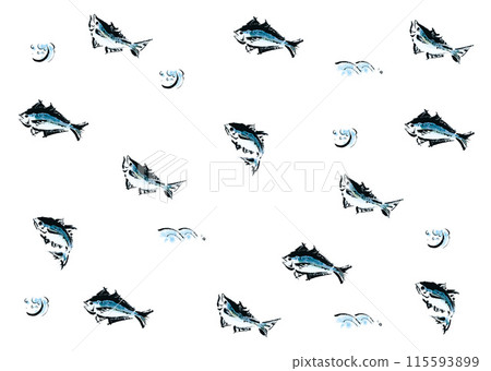 Fish Japanese style hand-drawn brush illustration all-over pattern 115593899