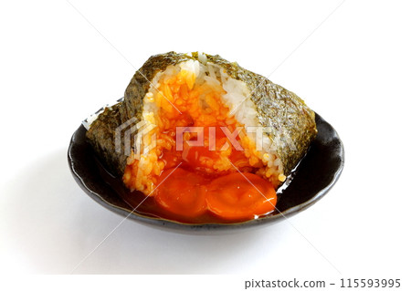Egg yolk rice ball on white background 115593995