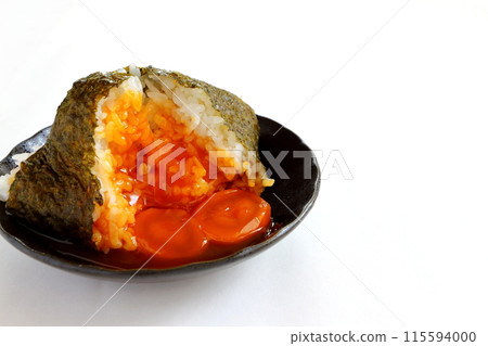 Egg yolk rice ball on white background Egg yolk rice ball on white background 115594000