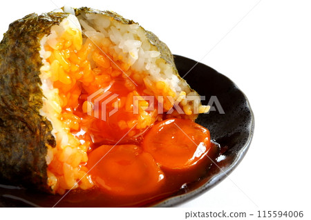Egg yolk rice ball on white background Egg yolk rice ball on white background 115594006