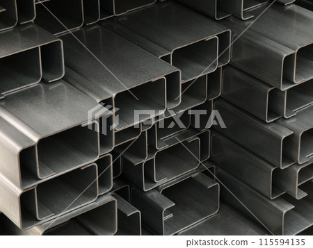 Abstract background with stack numerous metallic profile Abstract background with stack numerous metallic profile 115594135