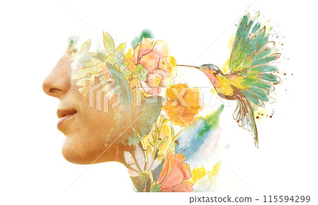 An abstract disappearing paintography profile portrait of a woman An abstract disappearing paintography profile portrait of a woman 115594299