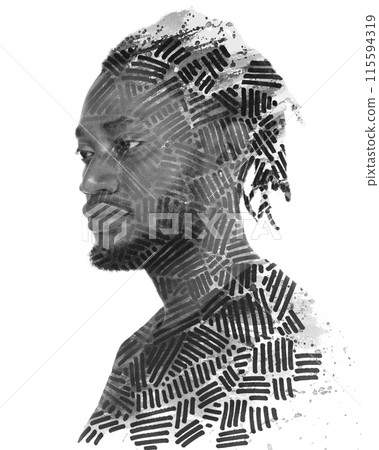A graphic black and white paintography portrait of an african american man A graphic black and white paintography portrait of an african american man 115594319