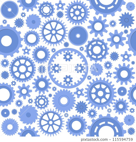 Mechanical parts seamless pattern. Machine gears and wheels. Repeated print. Industrial elements. Technical steel details. Cogwheels mechanism. Engineering technology. Vector background 115594759