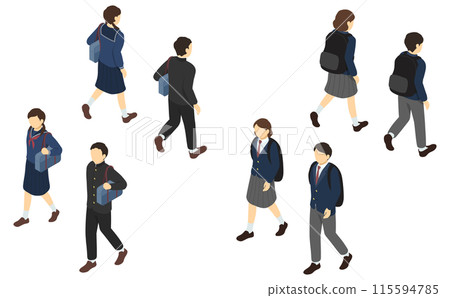 Isometric illustration: walking students 115594785