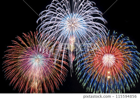 Image material of a night fireworks display at a summer festival in Japan 115594856