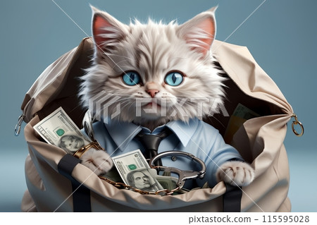 cat businessman with money in handcuffs 115595028