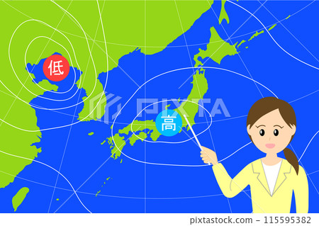 女播音員解說天氣預報插畫素材 115595382