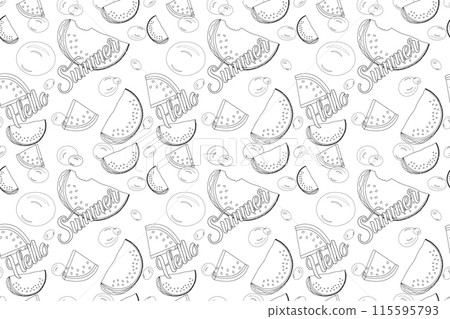 Summertime Coloring Page with Watermelons Summertime Coloring Page with Watermelons 115595793