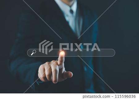 Businessman search on virtual screen, Data search technology, Search Engine, Searching for business Businessman search on virtual screen, Data search technology, Search Engine, Searching for business 115596036