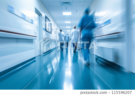 Doctors and medical staff walk down in hospital 115596207