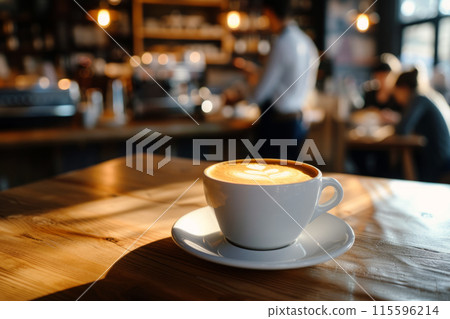 Cup of coffee in cafe with morning light 115596214