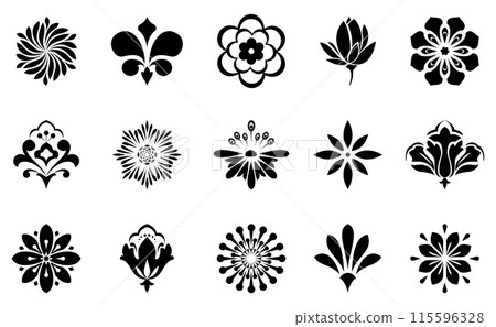 Flowers icon set. Flowers isolated on transparent background. Flowers in modern simple. Cute round flower plant nature collection. Vector illustrator Flowers icon set. Flowers isolated on transparent background. Flowers in modern simple. Cute round flower plant nature collection. Vector illustrator 115596328