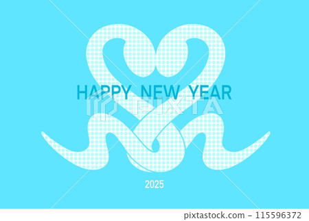 2025 年時尚新年賀卡，插圖為蛇形成心形，蛇年，藍色 115596372