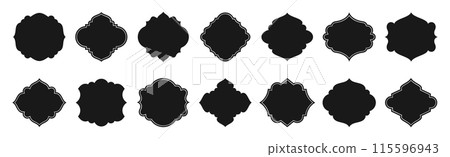 Islamic window shapes, muslim architecture frames and black eid mubarak decorative arches 115596943