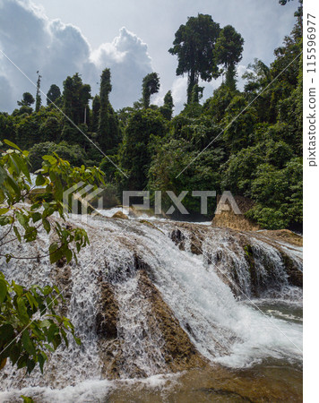 Aliwagwag Falls surrounded by tropical forest. Mindanao, Philippines. 115596977
