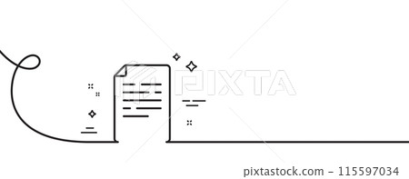 Document line icon. Continuous one line with curl. Doc file page sign. Office note symbol. Document single outline ribbon. Loop curve pattern. Vector 115597034