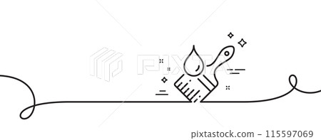 Paint brush line icon. Continuous one line with curl. Wall paintbrush sign. Creative drawing art symbol. Brush single outline ribbon. Loop curve pattern. Vector 115597069