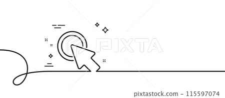 Click here line icon. Continuous one line with curl. Push the button sign. Web cursor symbol. Click here single outline ribbon. Loop curve pattern. Vector 115597074