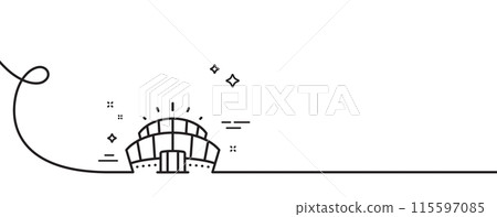 Arena stadium line icon. Continuous one line with curl. Competition building sign. Sport complex symbol. Arena stadium single outline ribbon. Loop curve pattern. Vector 115597085