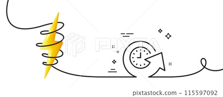 Update time line icon. Continuous one line with curl. Refresh watch sign. Update time single outline ribbon. Loop curve with energy. Vector 115597092