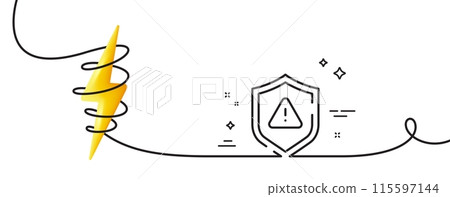 Attention line icon. Continuous one line with curl. Important warning sign. Danger warn symbol. Attention single outline ribbon. Loop curve with energy. Vector 115597144