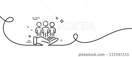 Best buyers line icon. Continuous one line with curl. Customers group sign. Care of clients symbol. Best buyers single outline ribbon. Loop curve pattern. Vector Best buyers line icon. Continuous one line with curl. Customers group sign. Care of clients symbol. Best buyers single outline ribbon. Loop curve pattern. Vector 115597233