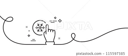 Freezing click line icon. Continuous one line with curl. AC cold temperature sign. Fridge function symbol. Freezing click single outline ribbon. Loop curve pattern. Vector Freezing click line icon. Continuous one line with curl. AC cold temperature sign. Fridge function symbol. Freezing click single outline ribbon. Loop curve pattern. Vector 115597385