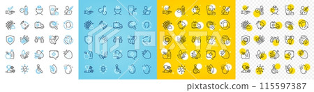 Vector icons set of Fahrenheit thermometer, Sunscreen and Face biometrics line icons pack for web with Face id, Healthy food, Vaccination schedule outline icon. Veins, Leaves, Stress pictogram. Vector Vector icons set of Fahrenheit thermometer, Sunscreen and Face biometrics line icons pack for web with Face id, Healthy food, Vaccination schedule outline icon. Veins, Leaves, Stress pictogram. Vector 115597387