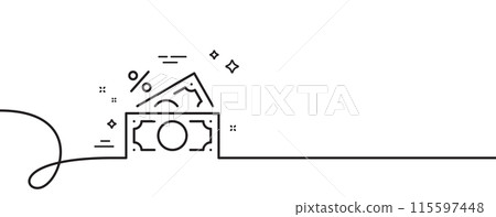 Money tax line icon. Continuous one line with curl. Cash tax rate sign. Financial interest symbol. Money tax single outline ribbon. Loop curve pattern. Vector 115597448