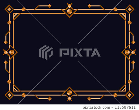 Art deco frame. Vintage linear border. Design a template for invitations, leaflets and greeting cards. Geometric golden frame. The style of the 1920s - 1930s. Vector illustration Art deco frame. Vintage linear border. Design a template for invitations, leaflets and greeting cards. Geometric golden frame. The style of the 1920s - 1930s. Vector illustration 115597611
