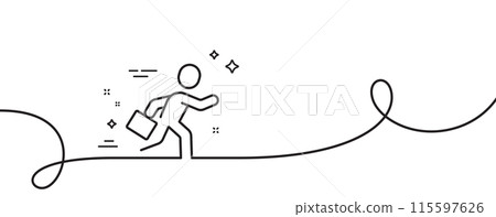 Businessman run line icon. Continuous one line with curl. Person running sign. Business growth symbol. Businessman run single outline ribbon. Loop curve pattern. Vector Businessman run line icon. Continuous one line with curl. Person running sign. Business growth symbol. Businessman run single outline ribbon. Loop curve pattern. Vector 115597626