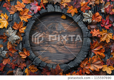 Autumn Leaves Surrounding a Tree Stump Autumn Leaves Surrounding a Tree Stump 115597690