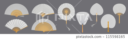 Asian fans of bamboo and paper realistic illustrations 115598165
