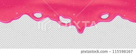 Realistic 3D dripping glossy pink slime with glitter isolated on a transparent background. Realistic 3D dripping glossy pink slime with glitter isolated on a transparent background. 115598167