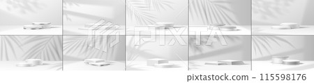 Product podiums and leaves shadows vector illustration set 115598176