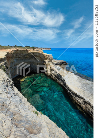 Grotta del Canale, Sant'Andrea, Salento sea coast, Italy Grotta del Canale, Sant'Andrea, Salento sea coast, Italy 115598252