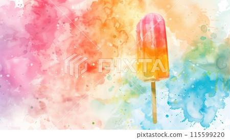 Abstract watercolor background with colorful popsicle, great for summer-themed projects and posters 115599220
