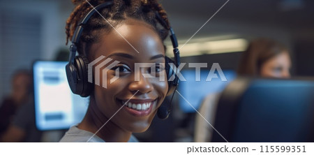 african black woman call center customer support with headset african black woman call center customer support with headset 115599351