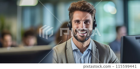 caucasian man call center customer support with headset, ai 115599441