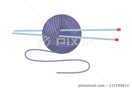 Ball of yarn with knitting needles. Clews, skeins of wool. Tools for knitwork, handicraft, crocheting, hand-knitting. Female hobby. Vector. 115599614