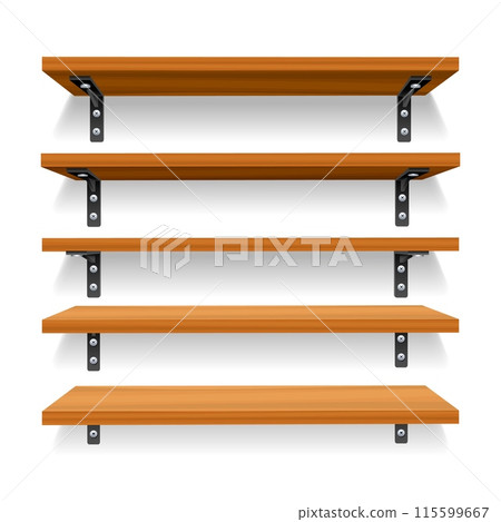 Realistic wooden bookshelves Realistic wooden bookshelves 115599667