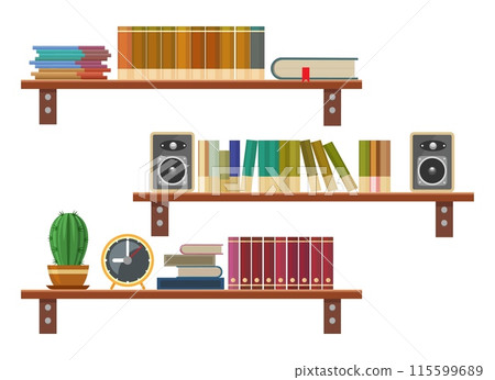 Cartoon wooden bookshelves Cartoon wooden bookshelves 115599689