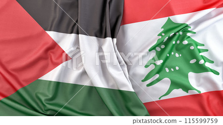 Flags of Palestine and Lebanon. 3D Rendering Flags of Palestine and Lebanon. 3D Rendering 115599759