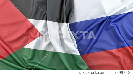 Flags of Palestine and Russia. 3D Rendering Flags of Palestine and Russia. 3D Rendering 115599760