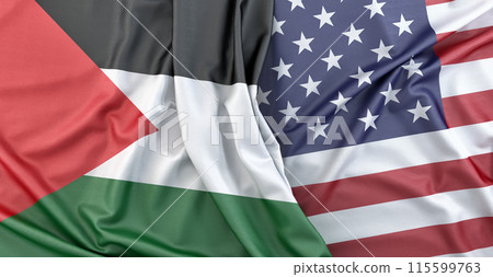 Flags of Palestine and USA. 3D Rendering 115599763