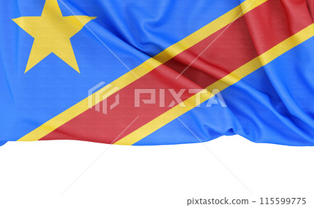 Flag of Democratic Republic of the Congo isolated on white background with copy space below. 3D rendering Flag of Democratic Republic of the Congo isolated on white background with copy space below. 3D rendering 115599775